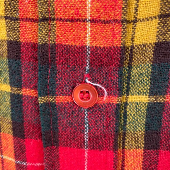 Vintage 70s Kohls Holiday Xmas Wool Plaid Button Down Shirt Dagger Collar | L/XL - Picture 8 of 16